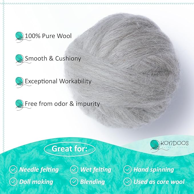 Natural Wool roving, 8 OZ. Best for Needle Felting, handcrafts and Spinning. Natural Colours, un-Dyed. (Gray Sand, 8 oz)