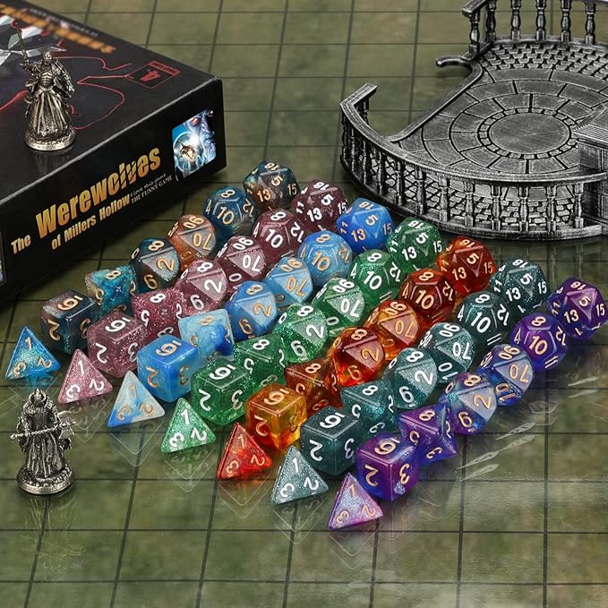 Coyeekn 7 x 7 DND Dice Set, (49 Pieces) Polyhedron Dice for Dungeons & Dragons RPG MTG DND Tabletop Game with 1 Pouch
