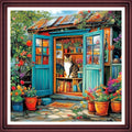 Redxing Stamped Cross Stitch Kits Full Range of Embroidery Starter Kits- Needlepoint Counted Cross Stitch Kits for Beginner Adults 11CT Printed Embroidery Kit-Cat Flower Home 18x18 inch