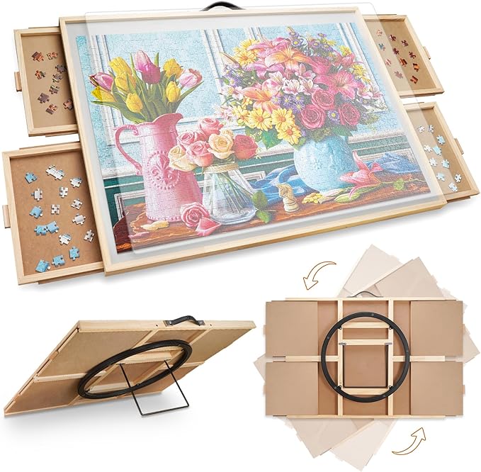 ALL4JIG 2000 Pieces 2-in-1 Tilting & Rotating Puzzle Board, 40.16" x 28.5"Adjustable Angle Puzzle Board with 4 Drawers & Clear Protective Cover, Birthday Gift for mom
