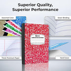 Rosmonde 12 Pack Bulk Composition Notebook Wide Ruled, 200 Pages (100 Sheets), 9-3/4 x 7-1/2", Hard Cover Wide Ruled Notebook Bulk, Assorted Colors Composition Notebook For School, Colors May Repeat