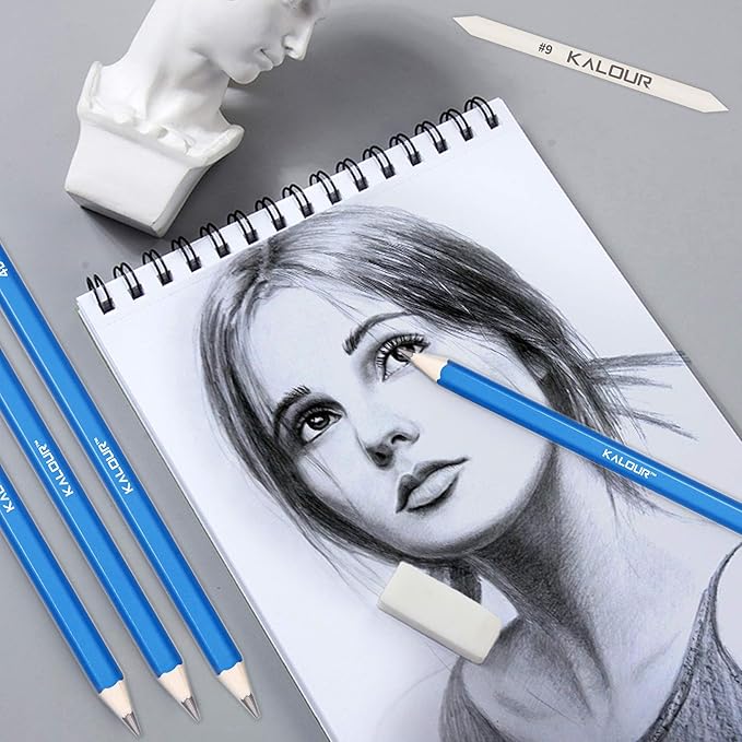 KALOUR 34 Sketching Pencil Set with Sketchbook - Zippered Travel Case - Sketch,Charcoal,Eraser - Art Drawing Supplies for Beginner, Kids,Adults