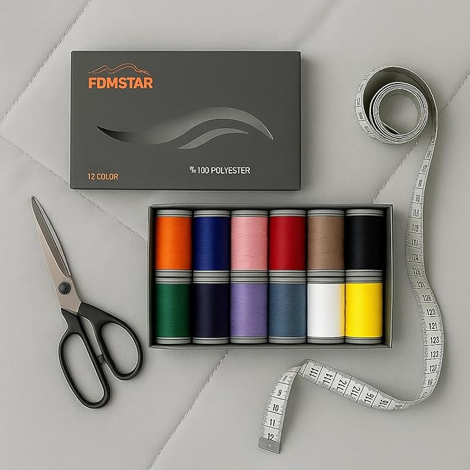 Colorful Serger Sewing Thread - 12 Cones Threads of 500 Yards Each Spool | Sewing Clips Quilting Materials Sewing Machines for Beginners and Heavy-Duty Sewing Machine Threads (12 Color)