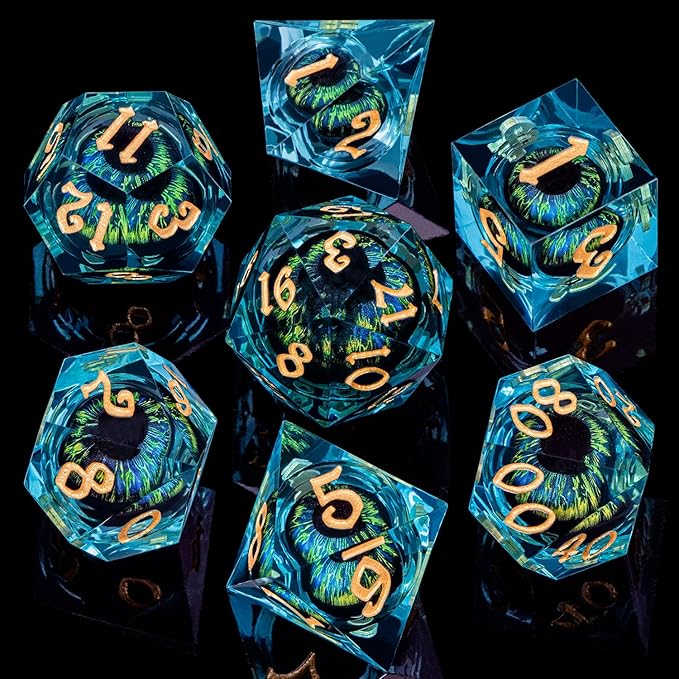 ARUOHHA DND Resin Dice Dragon Eye Dice Liquid Core Red Sharp Edged Dice Set with Gift Box, Polyhedral D and D Dice Set Role Playing Game D20 D12 D10 D8 D6 D4