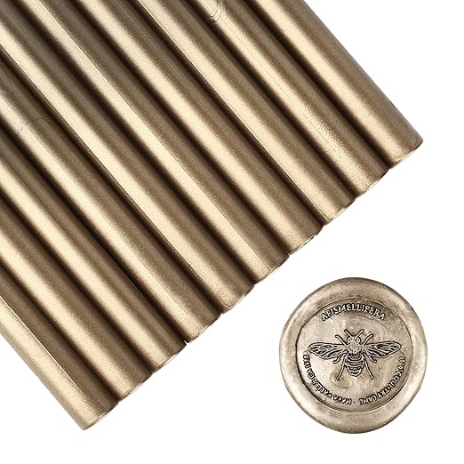 Glue Gun Sealing Wax Sticks for Wax Seal Stamp - Metallic Champagne Gold, Great for Wedding Invitations, Cards Envelopes, Snail Mails, Wine Packages, Christmas Gift Ideas, Pack of 10
