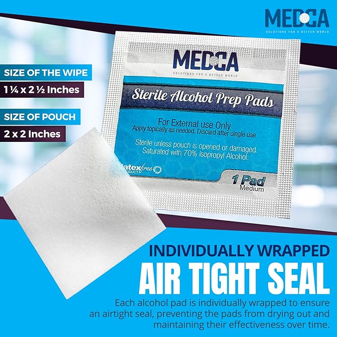MEDca Alcohol Prep Pads, Sterile, Medium, 2-Ply (Pack of 300)