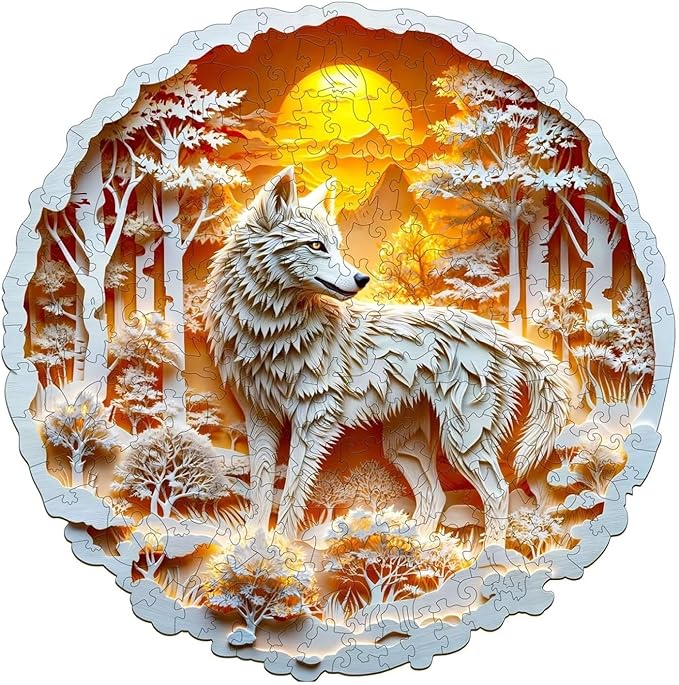 Wooden Puzzles for Adults, 3D Wolf Wooden Puzzles 200 Pieces, Unique Animal Shaped Wood Challenging Jigsaw Puzzles Gifts for Adults, 11.4x11.4in