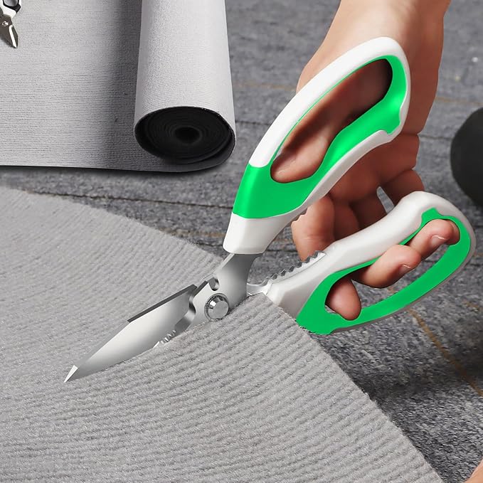 Utility Scissors Heavy Duty: sharp Scissors All Purpose heavy duty, Easy Cutting Carpet, Cardboard, Wires, Leather, Fabric（8'' Green）