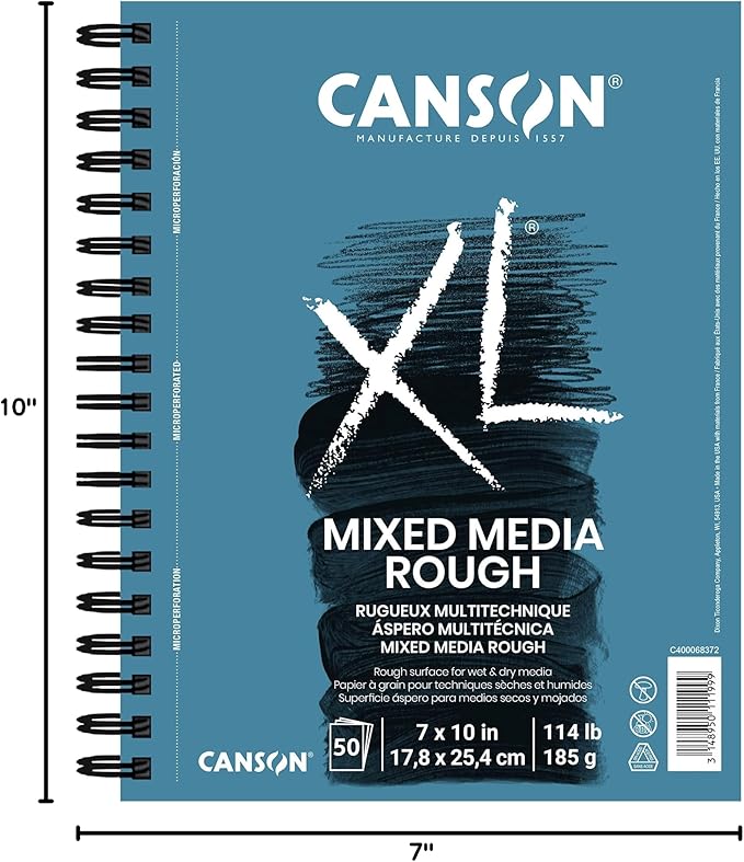 Canson XL Series Mixed Media Pad, Rough Texture, Side Wire, 7x10 inches, 50 Sheets – Heavyweight Art Paper for Watercolor, Gouache, Marker, Painting, Drawing, Sketching