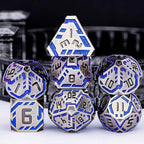 Metal DND Sci-fi Dice Set 7PCS Stripe Polyhedral Dice for Dungeons Dragons RPG Role Playing Game, Glitter D and D Dice with Gift Box D6 D8 D10 D12 D20 (Blue Purple&Grey)