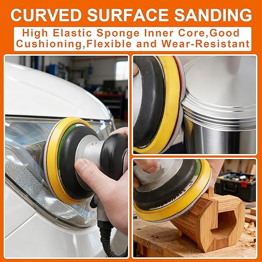 24 PCS 5 Inch Sanding Sponge Discs with Hook and Loop Backing - Multiple Grits 180 to 2000 for Random Orbital Sander Wood,Metal,Auto & Plastic Polishing - Dry and Wet Use Sponge Sandpaper