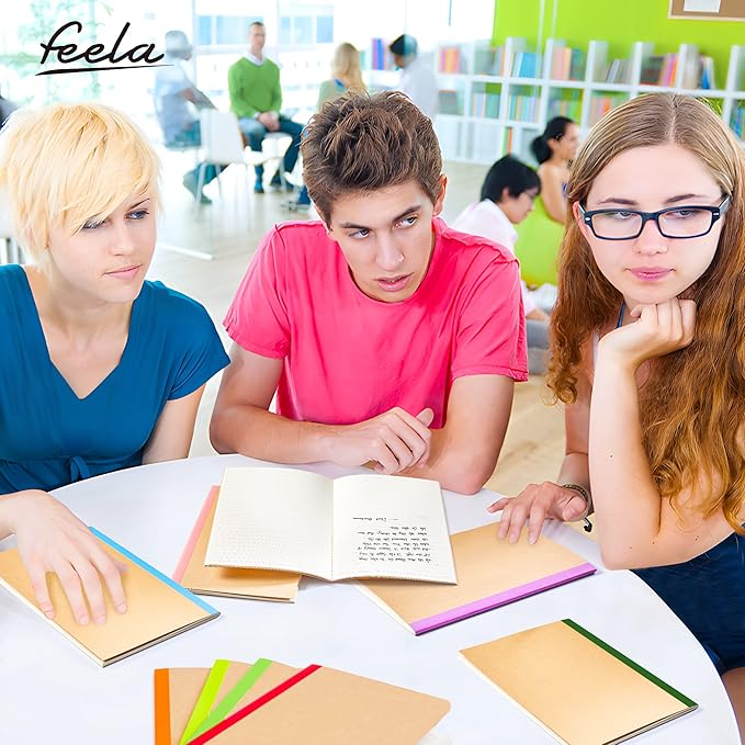 feela 48 Pack Composition Notebooks Bulk, Kraft Cover Lined Blank College Ruled Composition Travel Journals with Rainbow Spines For Women Students Business, 60 Pages, 8.3”x 5.5”, A5, 16 Colors