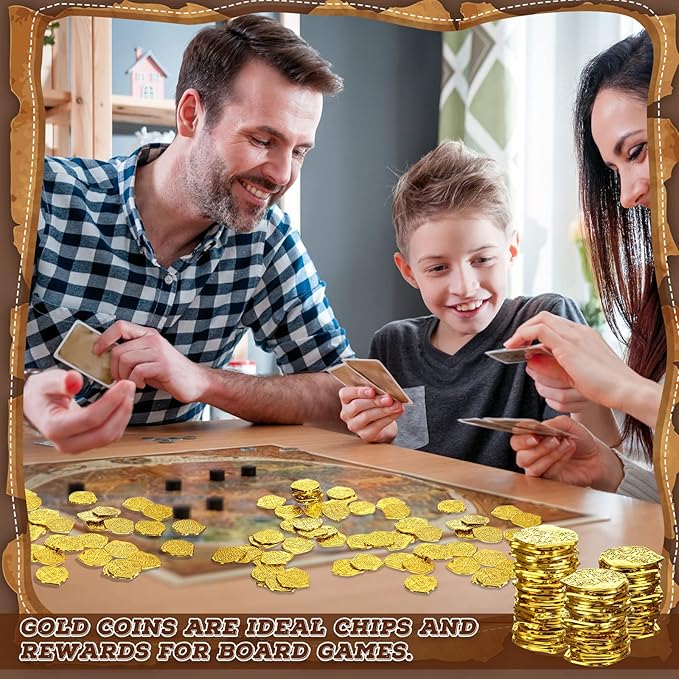 Hanaive 100 Pcs Pirate Coins Plastic Kids Fake Play Coins Replica Spanish Doubloons for Pirate Party Treasure Chest Board Games Tokens Toys Cosplay St. Patrick's(Gold)