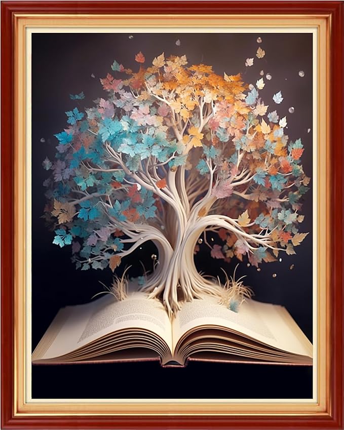 Joyhoor Cross Stitch Kits for Beginners Stamped Cross-Stitch Supplies Needlework preprint Embroidery Kits for Adults DIY Needlepoint Kits Embroidery Patterns 11CT-Tree Book 16x20 inchs