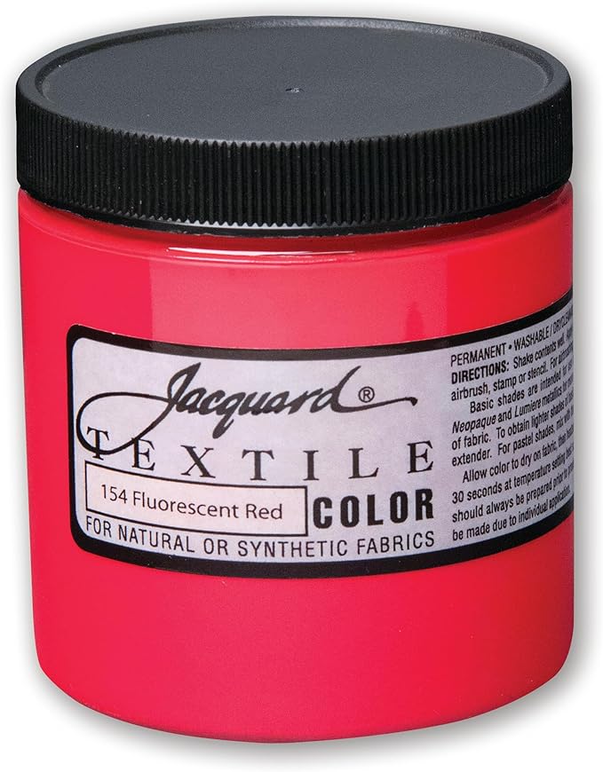 Jacquard Textile Color Fluorescent Red - Permanent Fabric Paint for Clothes, Furniture Upholstery, Shoes or Tote Bags – Indoor & Outdoor Fabric Paint – 8 Oz Jar, Upholstery Fabric Paint