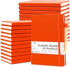 feela 24 Pack Journal Notebook for Work, Business Notebook Bulk Hardcover Lined Writing Journal with Pen Holder for Men Women Note Taking, with 24 Black Pens, 120 GSM, 5.1”x8.3”, A5, Orange