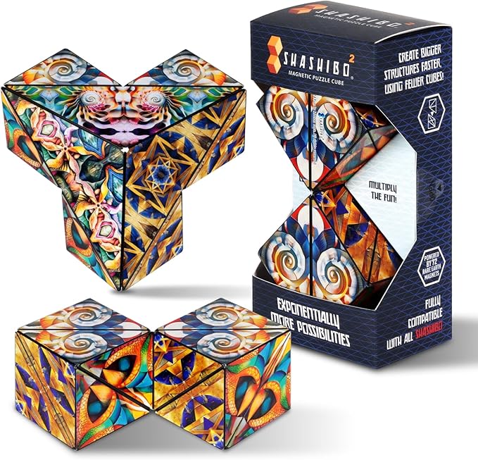 Shashibo Squared Shape Shifting Box – Next Generation XL STEM Magnetic Fidget Cube That Transforms Into Over 70 Shapes – Pairs w/All Shashibo Cubes - Download Fun in Motion Toys Mobile App (Atlantis)