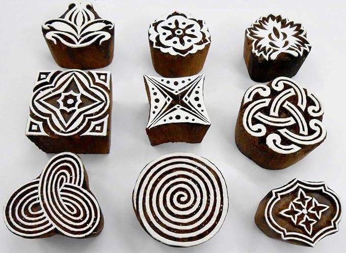 Craftsofindia® Wholesale Lot of 9 Wooden Block Stamps for Textile Printing/Scrapbooking/Henna Tattoo