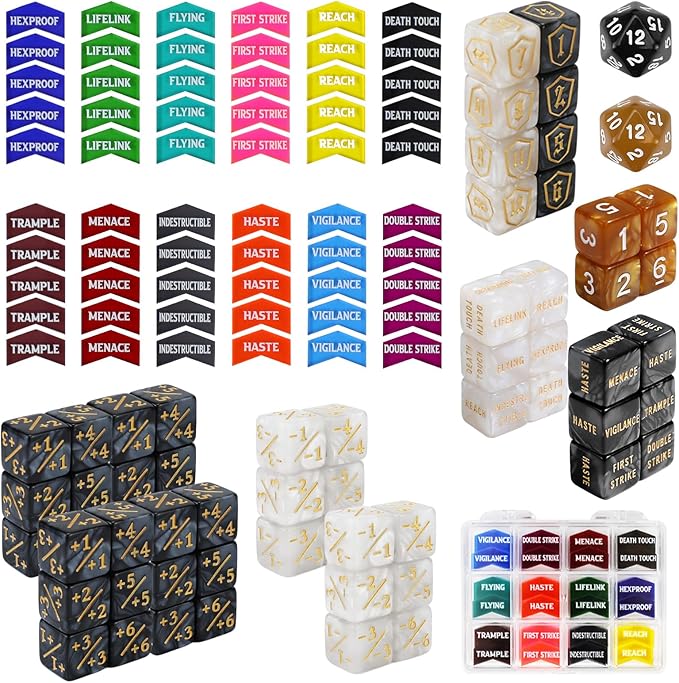 122PCS MTG Abilities Keyword Tokens Dice Counters Set for Magic The Gatering, MTG Buff Tokens Life Counters Dice, Compatible with TCG Card Gaming Accessories CCG Creature Stats