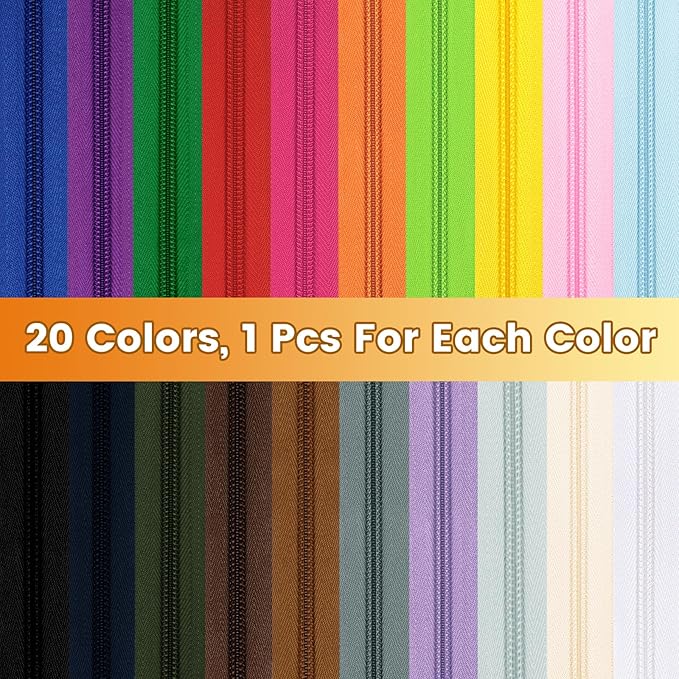 DOITEM 44.4 Yards/ 40 m 20 Pieces Assorted Colors #5 Nylon Coil Zippers, Sewing Zippers Endless Zips with 80 Pieces Zipper Sliders Zip Heads for DIY Sewing Tailor Craft Supplies
