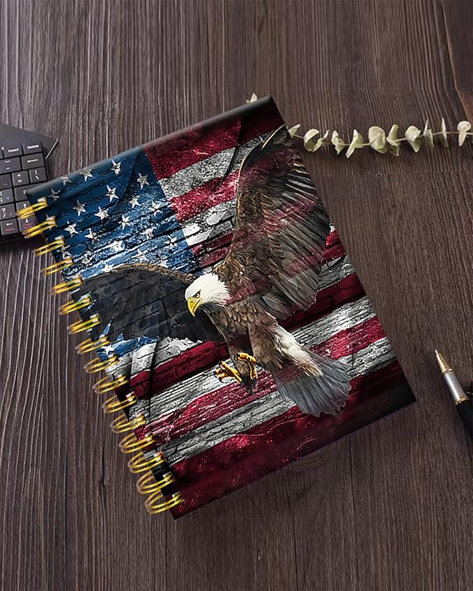 iampanda Spiral Journal Notebook,Cool Strong TwinWire Binding with Premium Paper for Girl Women,60 Sheets A5 College Ruled NotebookJournal,Perfect for School Office Home Gifts,American Flag Eagle