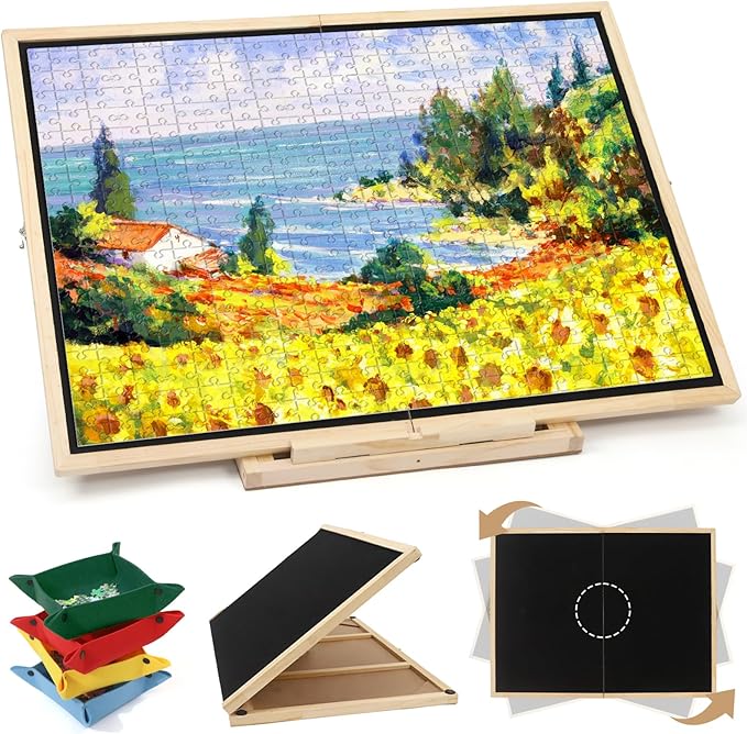 Ancaixin Foldable Puzzle Board 1500 Pieces, Rotating & Tilting Jigsaw Puzzle Board with 4 Non-Woven Drawers, 26x35.8'' Wooden Puzzle Table, Portable Board GameTable for Adults, Birthday Gift for Mom