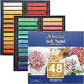 Artecho 48pcs Soft Pastels, 46 Colors Including 4 Fluorescent Colors, Extra Free Black & White, Square Chalk for Drawing, Blending, Layering, Shading, Pastels Art Supplies