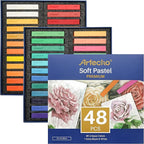 Artecho 48pcs Soft Pastels, 46 Colors Including 4 Fluorescent Colors, Extra Free Black & White, Square Chalk for Drawing, Blending, Layering, Shading, Pastels Art Supplies