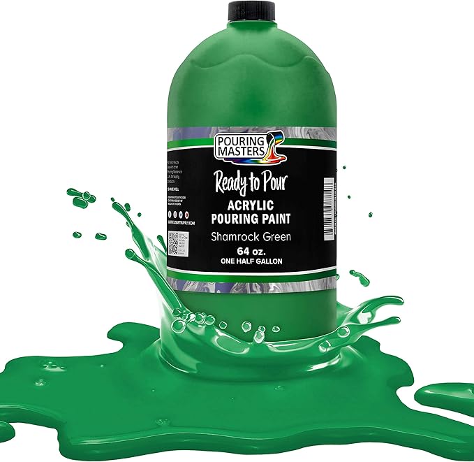 POURING MASTERS Shamrock Green Acrylic Ready to Pour Pouring Paint - Premium 64-Ounce Pre-Mixed Water-Based - for Canvas, Wood, Paper, Crafts, Tile, Rocks and More