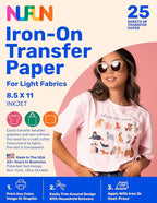 NuFun Activities Printable Iron-on Heat Transfer Paper for T Shirts, Light Fabrics, 25 Sheets 8.5 x 11 inch, Long Lasting, Durable, Professional Quality, Easy DIY, Non-Toxic, Made In the USA