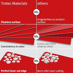 Trotec TroLase | 12"x12"x1/16", 8 Pcs | Red/White | 2 Ply | Modified Acrylic | Laser Engraving Double Color Plastic Sheet | Engraving Blanks for Laser, Saw, Guillotine | Made in USA