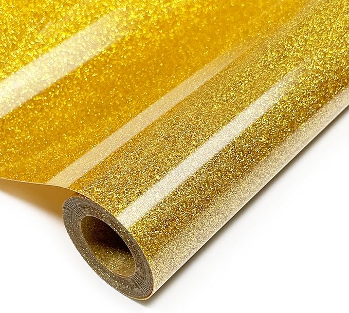 Golden Glitter HTV Heat Transfer Vinyl, 12" x 8ft lron on Vinyl, for T-Shirt Ironing, Vinyl HTV Easy to Cut and Weed, The Best Choice for DIY Creativity. (Golden, 12" x 8ft)