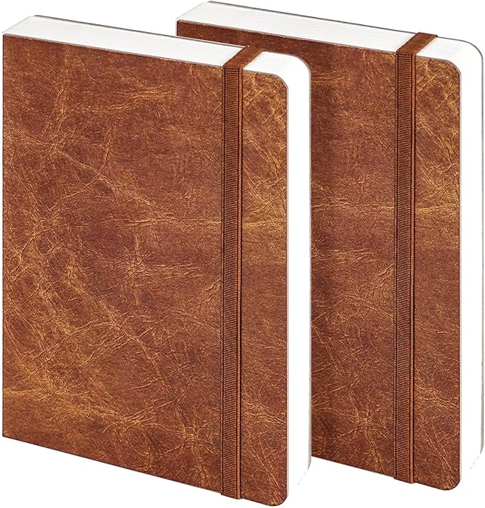 Funto Watercolor Journal, 7.5x5, 2 Packs, 44 Pages Each, Cold-Pressed 100% Cotton, Pearlescent PU Leather Brown Cover, Art Supplies for Mixed Media