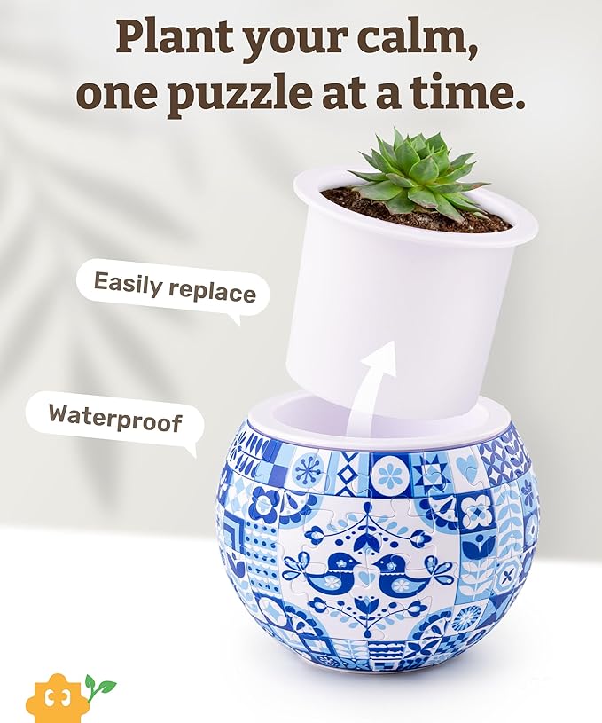 PieceRelax 3D Puzzle Planter 80 Pieces - Flower Pot - Danish Folklore Style, Home Decor Flower Pots for Indoor Cactus, Succulents Pots [K1117]