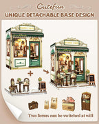 Cutefun Book Nook Kit - DIY Miniature Coffee Shop Dollhouse Kit for Adults and Teens, 3D Wooden Cafe Puzzle Mini House Building Kit with LED Bookshelf Insert Decor Creative Gifts (Sunny Cafe)
