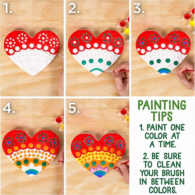 Creative Roots Mosaic Heart Stepping Stone, Includes 7-Inch Ceramic Stepping Stone & 6 Vibrant Paints, Mosaic Stepping Stone Kit, Paint Your Own, DIY Stepping Stone Kit for Kids Ages 8+