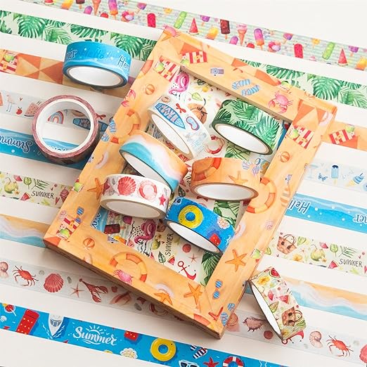 YUBBAEX 10 Rolls Four Seasons Washi Tape Set Beach Ice Cream Masking Decorative Tapes (Summer)