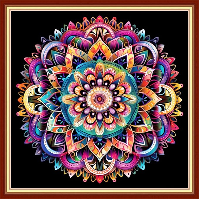 DMCVIVR Stamped Cross Stitch Kits for Adults Beginners Embroidery Kits 11CT Needlepoint Kits Cross Stitch Patterns Embroidery Patterns&Magic Mandala 18x18 inch
