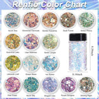 Renfio Opal Chunky Glitter - 1.75oz/50g Black Holographic Iridescent Glitters for Resin Nails Art, Hair, DIY Crafts & Snow