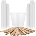 Pouring Masters 3 Oz (90 ml) Liquid Measuring Cups - Plastic Graduated Cup (100 Pack) with 25 Sticks - Reusable Mixing Cups for Paint, Craft, Kitchen, Lab, Medical Supplies, Epoxy Resin, Art