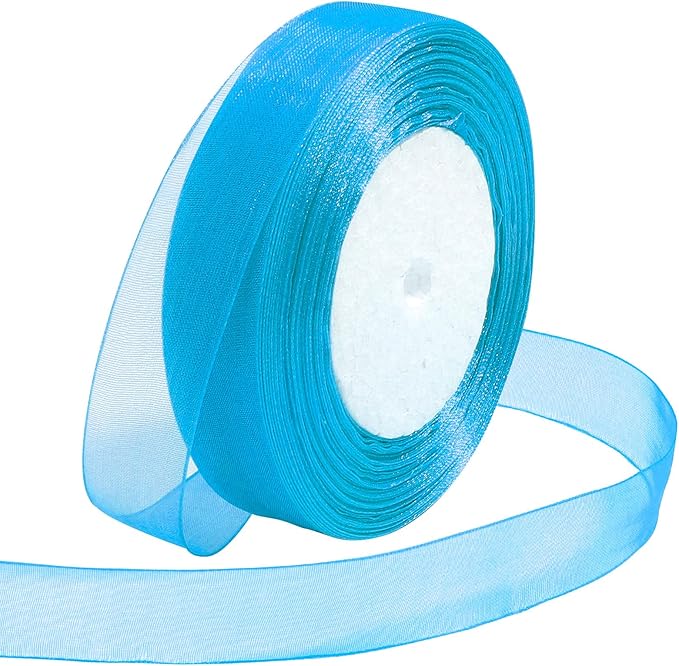 Ribbon for Gift Wrapping 3/4 inch Teal Sheer Organza Ribbon for Flower Bouquet Tulle Thin Chiffon Ribbons for Wedding Invitations Christmas Halloween Presents Decorations Crafts 50 Yards