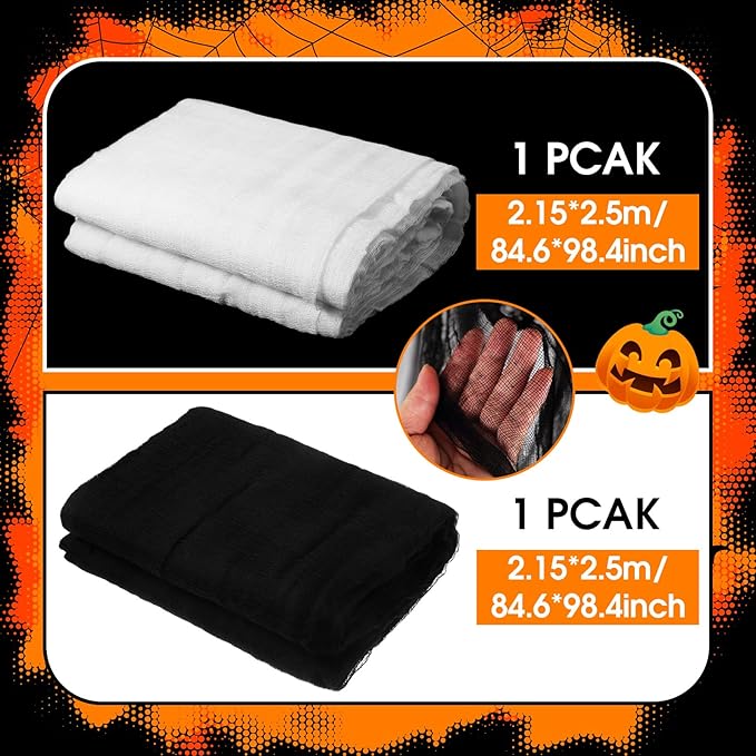 Boao Halloween Cheese cloth 84.65 x 98.43 Inch White Black Cheesecloth Roll for Crafts Large Cotton Muslin Gauze Fabric for Halloween Outdoor & Indoor Spooky Decoration
