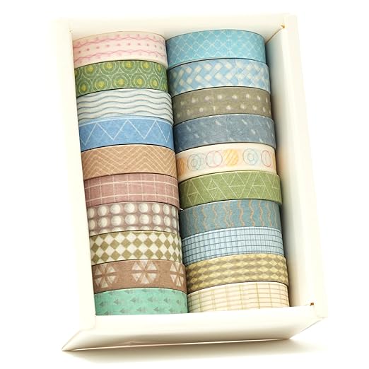 20 Rolls Basic Washi Tape Set Japanese Arts Adhesive Tapes Simple Patterns Decorative Masking Tape Sets for Craft, Kids, Scrapbook, DIY, Gift Wrapping (Style Four)