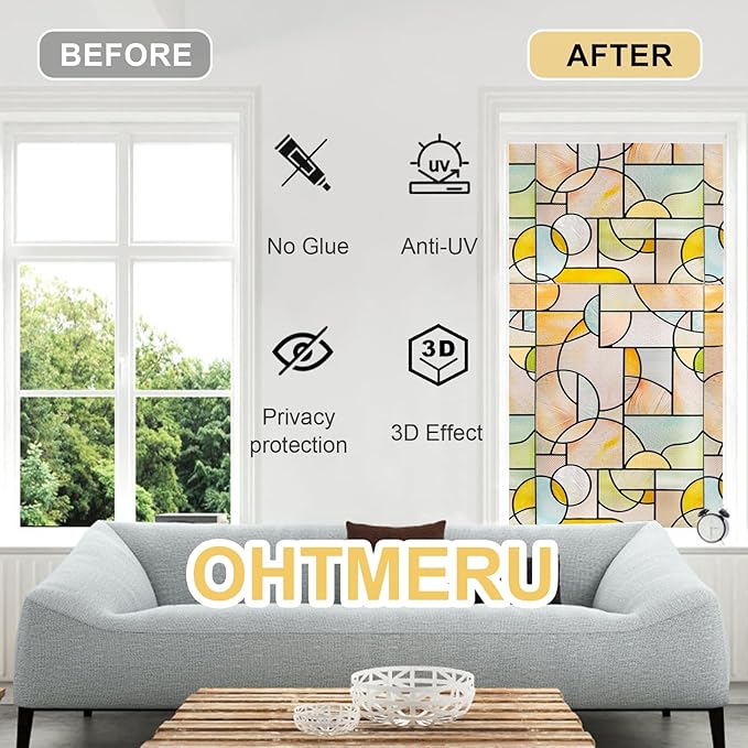 3D Stained Glass Window Privacy Film, Heat Control UV Blocking Static Cling Decorative Window Film for Bathroom,Front Door,Home Non Adhesive,35.4 x 78.7 inches Wilderness