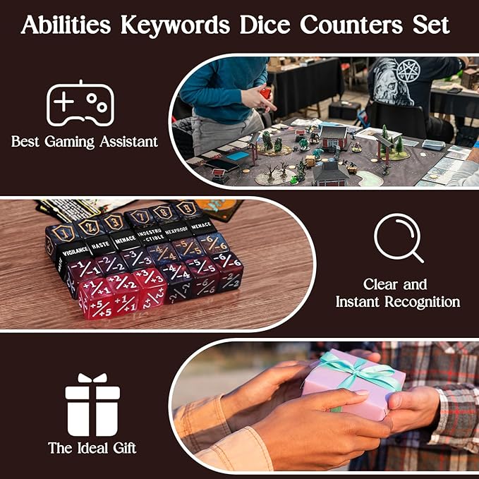63 PCS MTG Dice Counters Set, D6 MTG Tokens with Bulk Abilities Keywords and MTG Life Counters, Dice Set for Magic The Gathering, TCG and Card Games