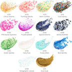 ARTEZA Glitter Acrylic Paint, 14 Iridescent Colors, 2 fl oz Bottles, Transparent Base, Iridescent Paint with Chunky Glitter, Art Supplies for Adding Accents to Canvas, Paper, Wood, and Glass