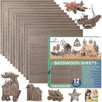 12 Pack 12x12x1/8 Inch Walnut Basswood Sheets, MAPRIAL Smooth 3mm Plywood for Laser Cutting, Unfinished Wood Board for Engraving, Wood Burning, Crafts, Ornaments, Models, Cutter, Engraver, Gifts