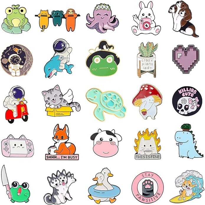 20/40/50 Pcs Cute Enamel Backpack Pins, Funny Anime Enamel Lapel Pins Bulk Set Cool Brooch Button Pins Badge Aesthetic for Backpacks, Bag, Jacket, Kids, Girls, Festival Present (Random Style)
