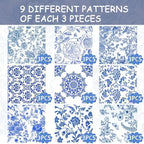 Decoupage Napkins Assorted Floral 27 Pack 9 Styles for DIY Crafting Birthday Party ， Decorative Decoupage Napkins Cocktail Paper ，Each Unfolded 13 Inch (Blue Floral)