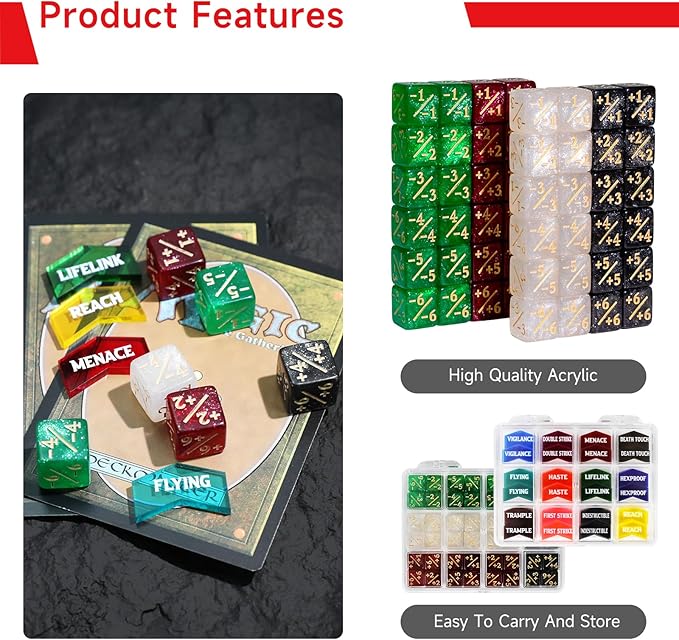 SIXPOINTS 108PCS 12mm MTG +1/+1 Tokens 6 Sided Dice & Keyword Counters Tokens Set for Magic The Gathering, MTG, TCG, Card Games Accessories